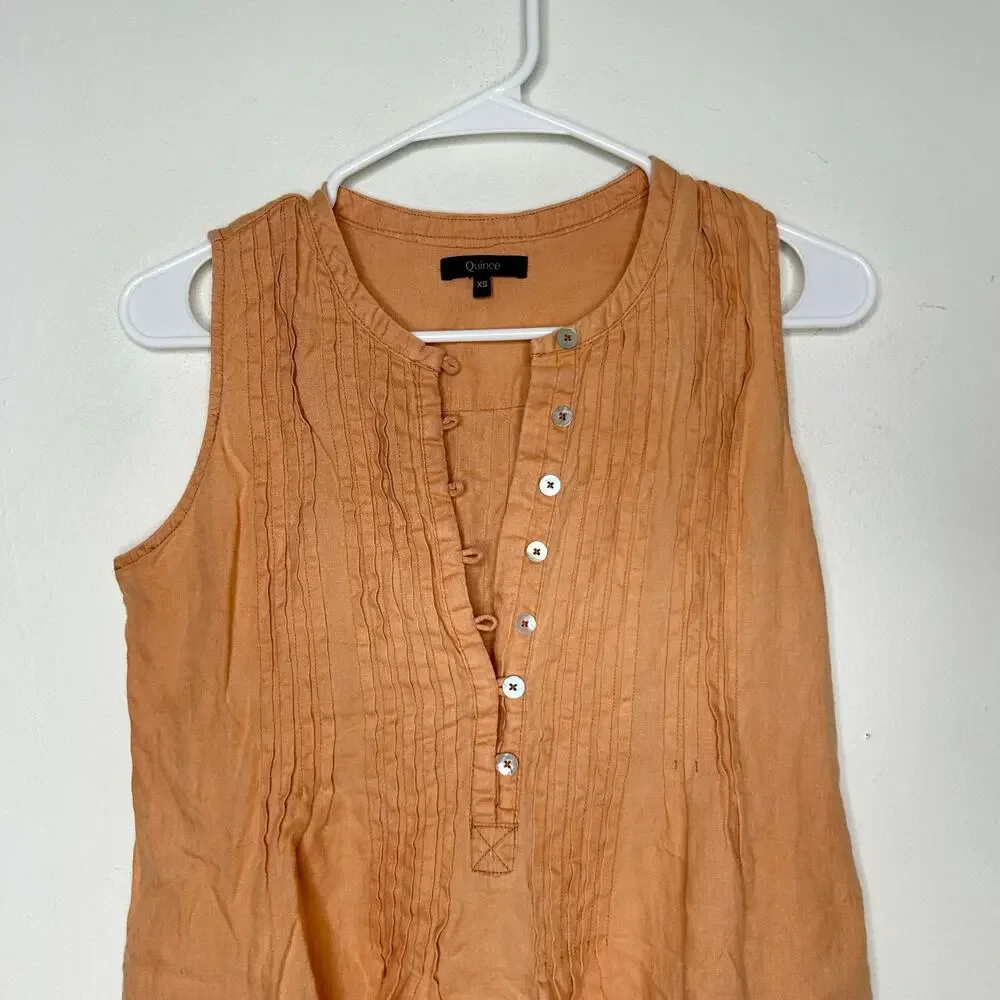 Quince 100% European Linen Sleeveless Swing Dress Terracota Orange - Picture 3 of 6
